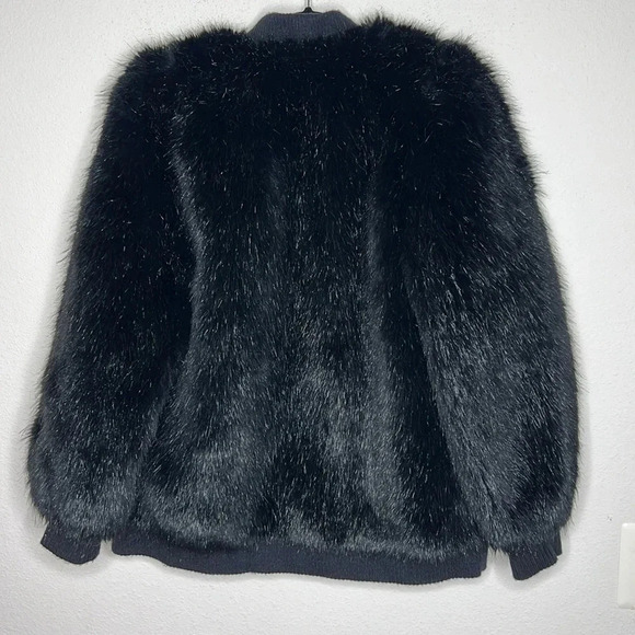Lilli Ann Faux Fur vintage Black Bomber Jacket Sz medium Made In USA - Picture 2 of 8